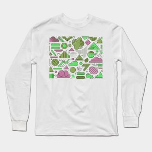 Pink Olive Green Colorful 80s Retro Geometric Pattern Long Sleeve T-Shirt